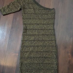 Bronze one shoulder midi dress